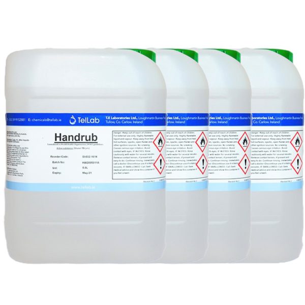 Pack of 4 x 5l hand sanitiser liquid rub - bulk value pack for refilling dispensers