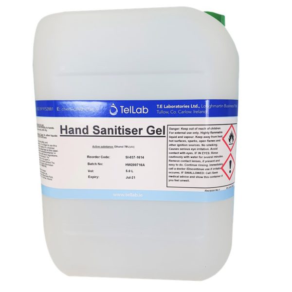 5 litre drum of TelLab hand sanitiser gel